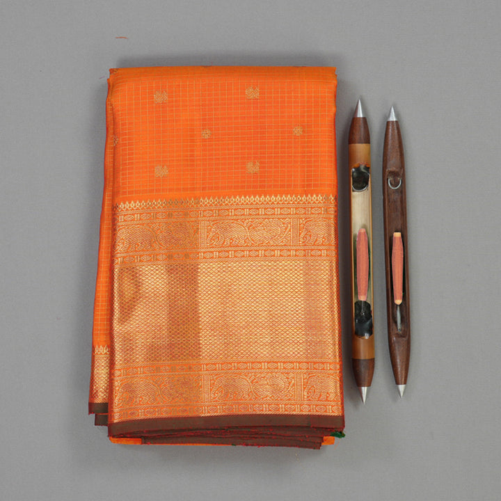 Hayagrivas Handloom Fanta Orange Kanjivaram Silk Saree KBE1849L6-1