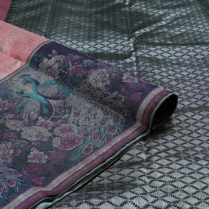 Hayagrivas Handloom Pink Kanjivaram Silk Saree with Navy Blue Border KBE1852L1-3