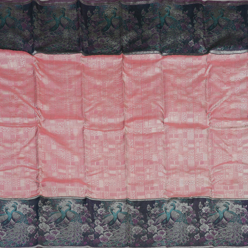 Hayagrivas Handloom Pink Kanjivaram Silk Saree with Navy Blue Border KBE1852L1-3