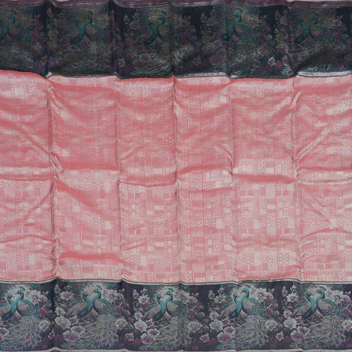 Hayagrivas Handloom Pink Kanjivaram Silk Saree with Navy Blue Border KBE1852L1-3