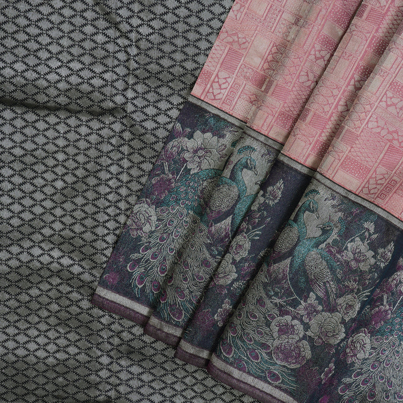 Hayagrivas Handloom Pink Kanjivaram Silk Saree with Navy Blue Border KBE1852L1-3