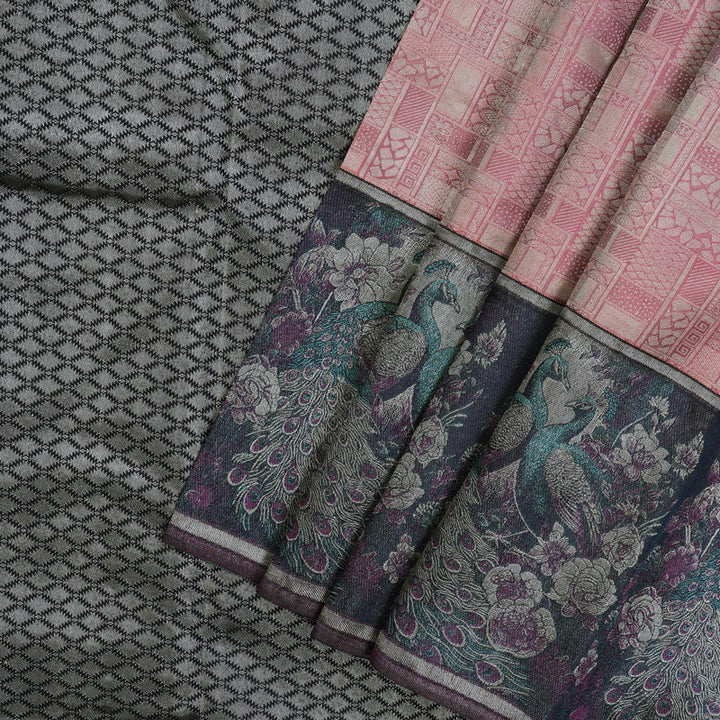 Hayagrivas Handloom Pink Kanjivaram Silk Saree with Navy Blue Border KBE1852L1-3