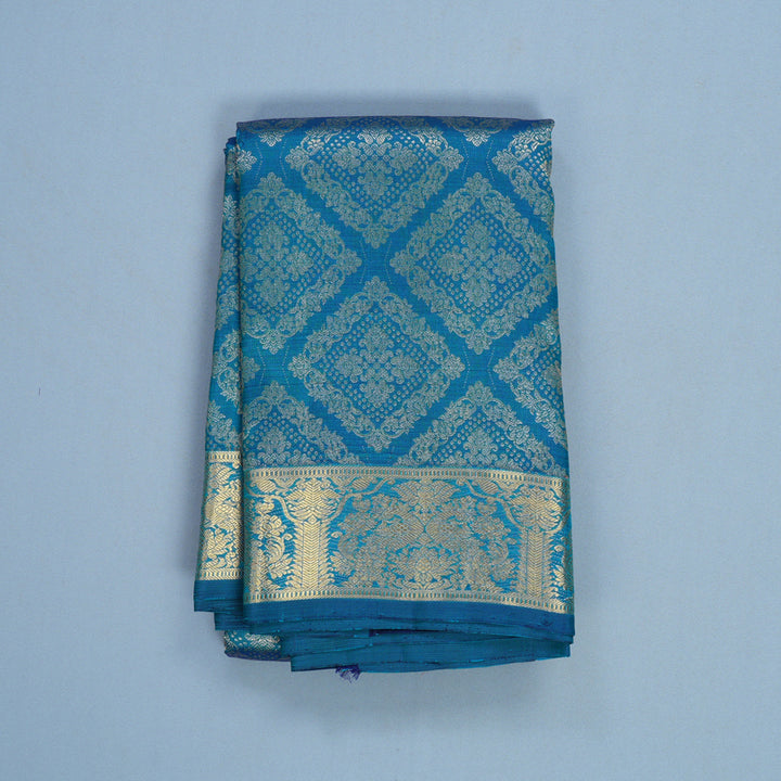 Hayagrivas Handloom Peacock Blue Kanjivaram Silk Saree KBE1854L1-1
