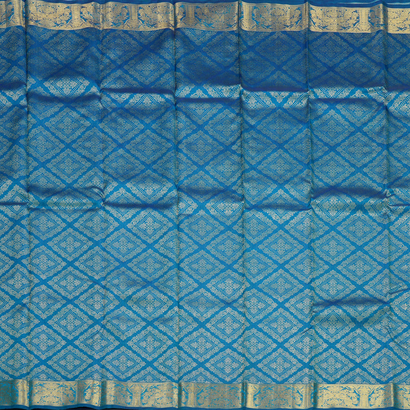 Hayagrivas Handloom Peacock Blue Kanjivaram Silk Saree KBE1854L1-1