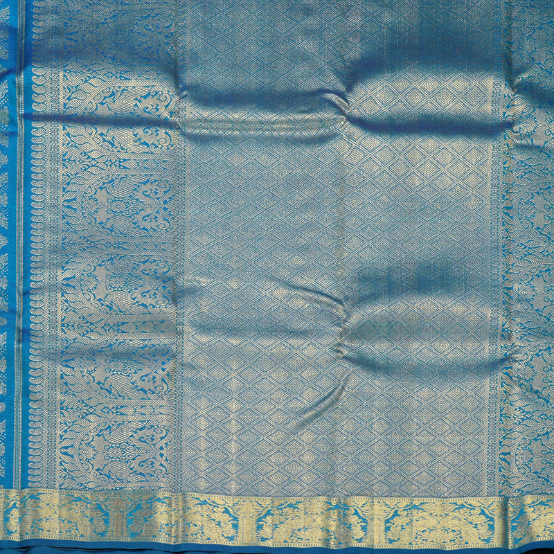 Hayagrivas Handloom Peacock Blue Kanjivaram Silk Saree KBE1854L1-1