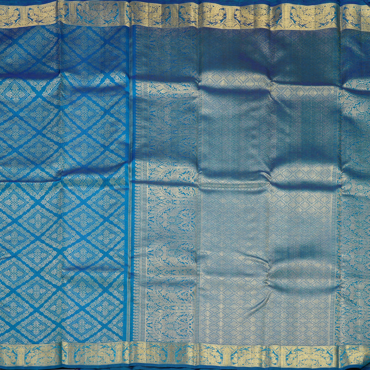 Hayagrivas Handloom Peacock Blue Kanjivaram Silk Saree KBE1854L1-1