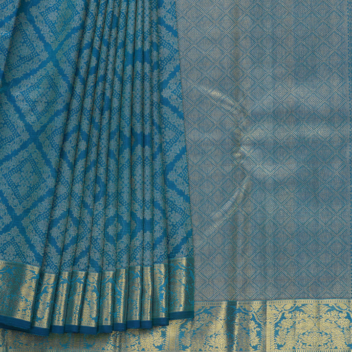 Hayagrivas Handloom Peacock Blue Kanjivaram Silk Saree KBE1854L1-1