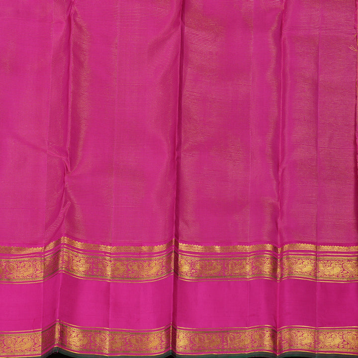 Hayagrivas Handloom Parrot green Kanjivaram Silk Saree with Rani Pink Border KBE1856L2-3