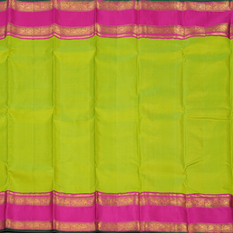 Hayagrivas Handloom Parrot green Kanjivaram Silk Saree with Rani Pink Border KBE1856L2-3