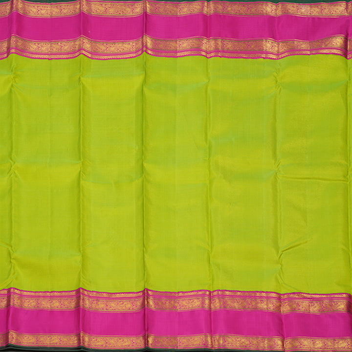 Hayagrivas Handloom Parrot green Kanjivaram Silk Saree with Rani Pink Border KBE1856L2-3