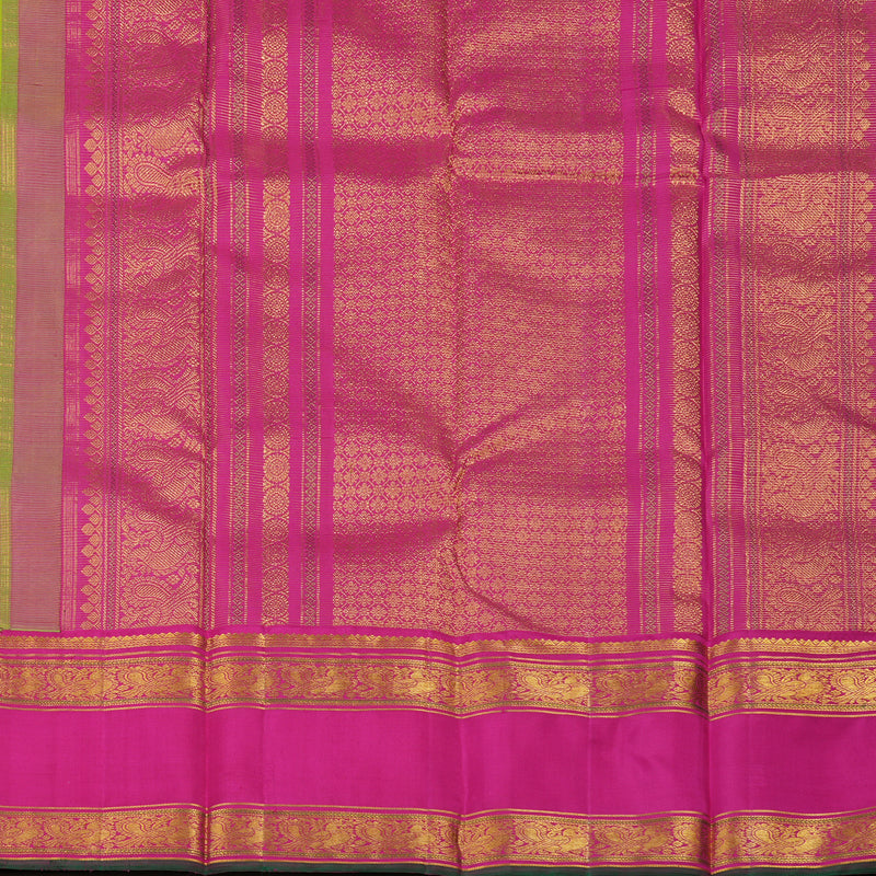 Hayagrivas Handloom Parrot green Kanjivaram Silk Saree with Rani Pink Border KBE1856L2-3