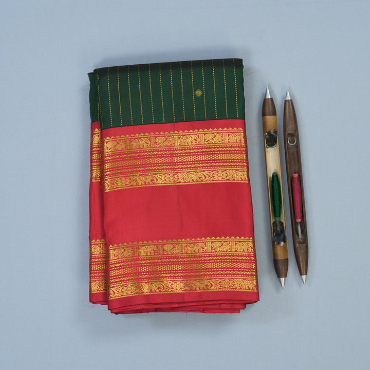 Hayagrivas Handloom Bottle Green Kanjivaram Silk Saree with Red Border KBE1856L4-1