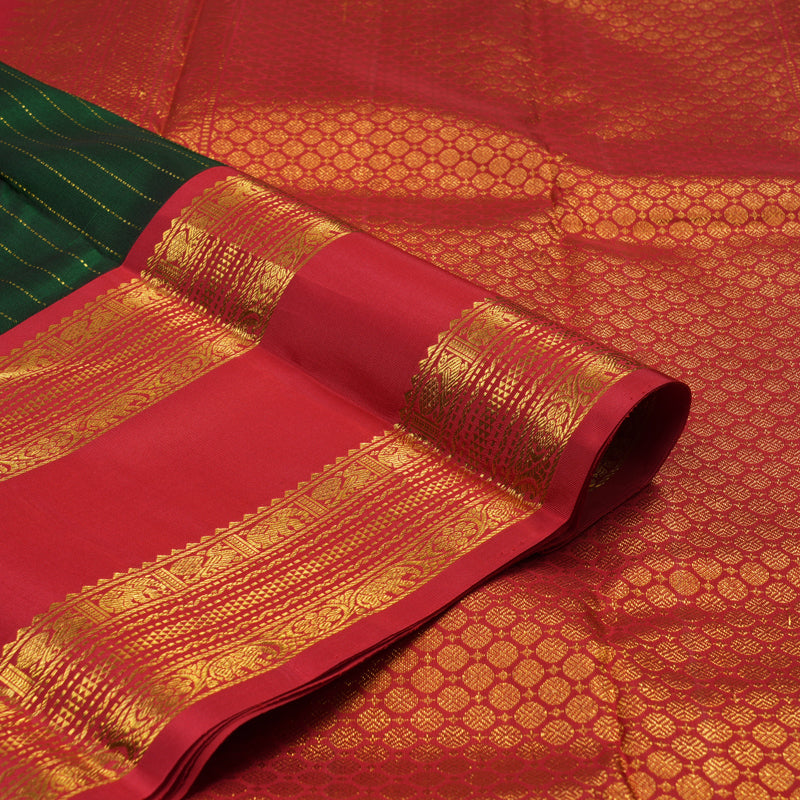 Hayagrivas Handloom Bottle Green Kanjivaram Silk Saree with Red Border KBE1856L4-1