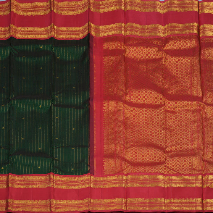 Hayagrivas Handloom Bottle Green Kanjivaram Silk Saree with Red Border KBE1856L4-1