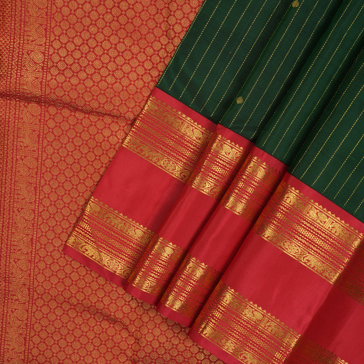 Hayagrivas Handloom Bottle Green Kanjivaram Silk Saree with Red Border KBE1856L4-1