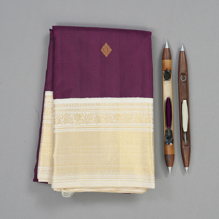 Hayagrivas Handloom Purple Kanjivaram Silk Saree with Half-White Border KBE1858L7-1