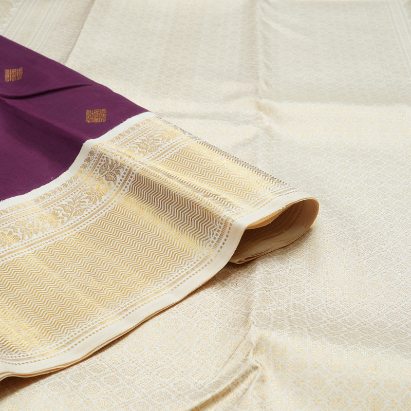 Hayagrivas Handloom Purple Kanjivaram Silk Saree with Half-White Border KBE1858L7-1