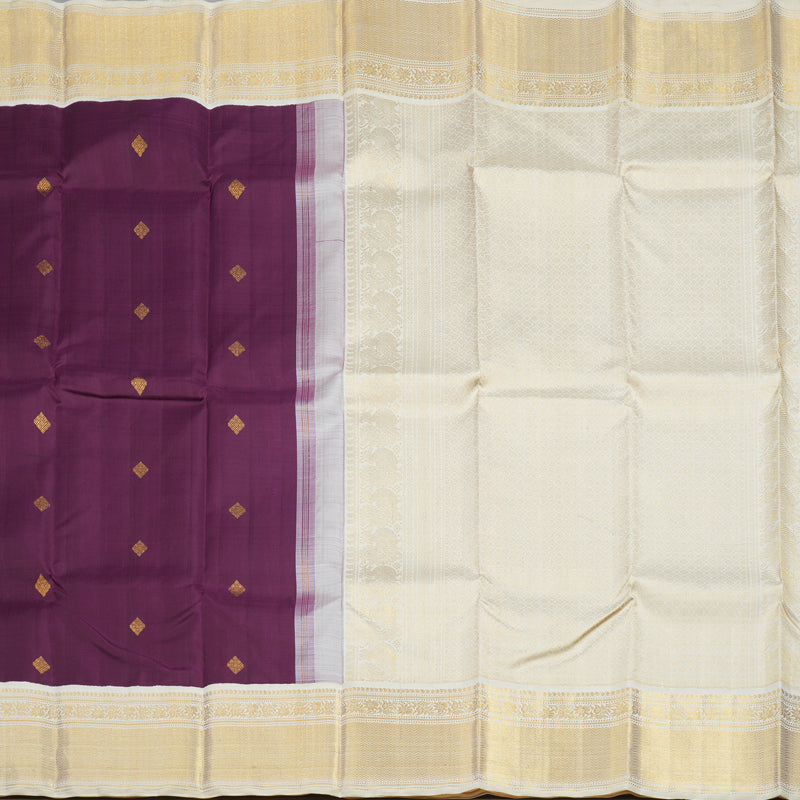 Hayagrivas Handloom Purple Kanjivaram Silk Saree with Half-White Border KBE1858L7-1