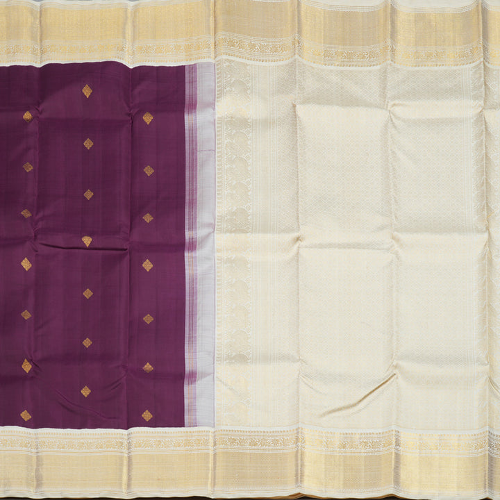 Hayagrivas Handloom Purple Kanjivaram Silk Saree with Half-White Border KBE1858L7-1