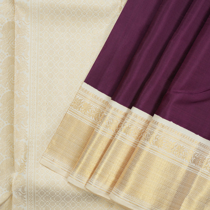 Hayagrivas Handloom Purple Kanjivaram Silk Saree with Half-White Border KBE1858L7-1