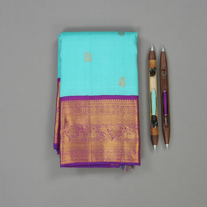 Hayagrivas Handloom Sky Blue Kanjivaram Silk Saree with Purple border KBE1859L1-7