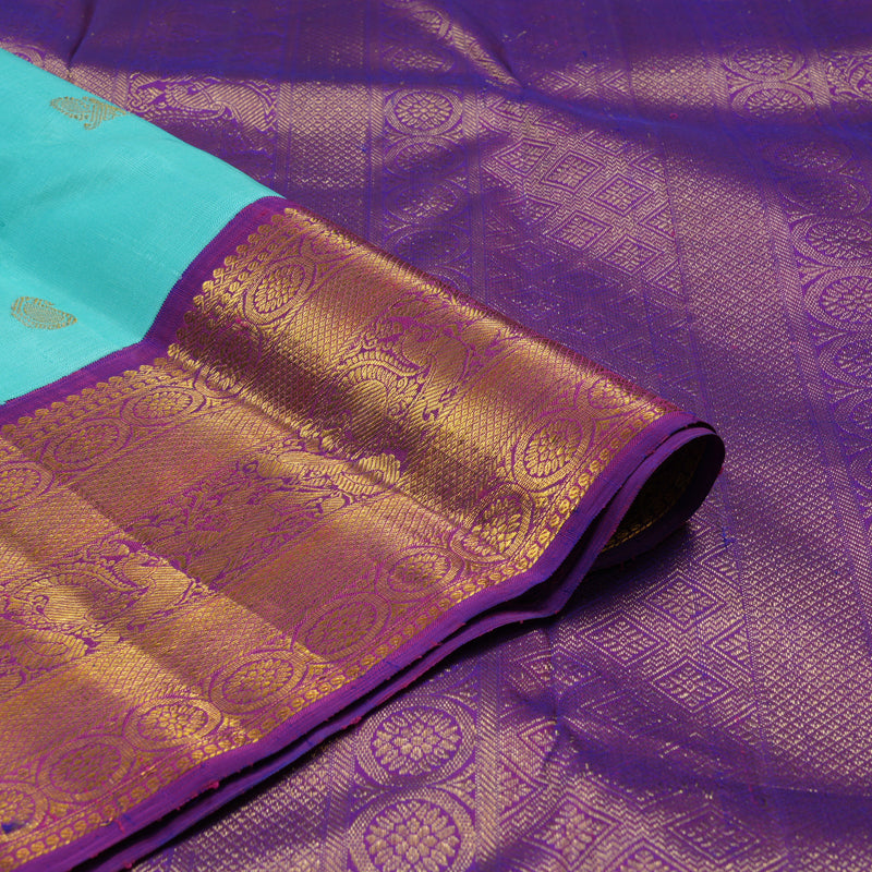 Hayagrivas Handloom Sky Blue Kanjivaram Silk Saree with Purple border KBE1859L1-7