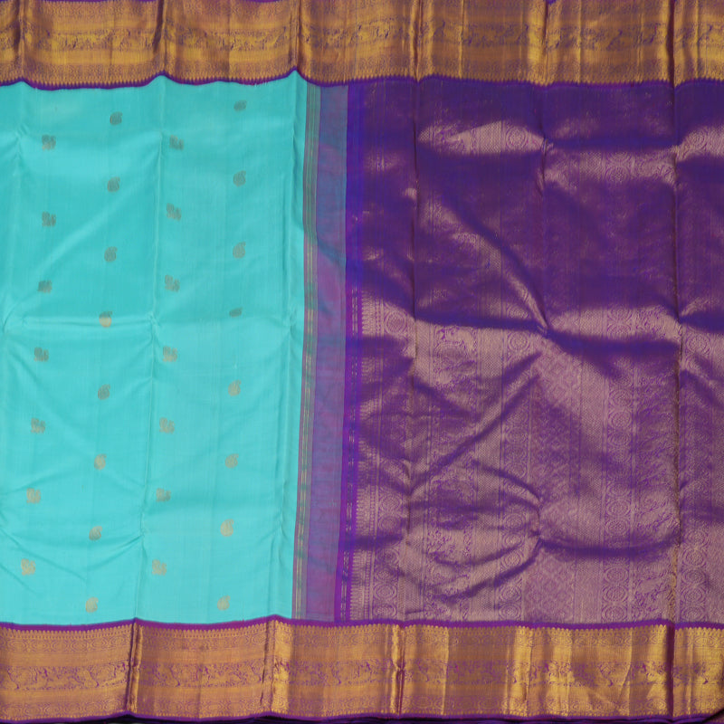 Hayagrivas Handloom Sky Blue Kanjivaram Silk Saree with Purple border KBE1859L1-7