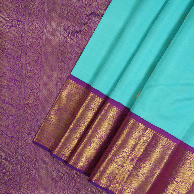 Hayagrivas Handloom Sky Blue Kanjivaram Silk Saree with Purple border KBE1859L1-7