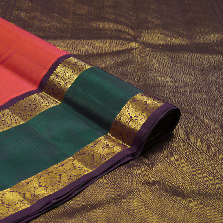 Hayagrivas Handloom Orangish Pink Kanjivaram Silk Saree with Mayilkazhuthu border KBE1859L2-1