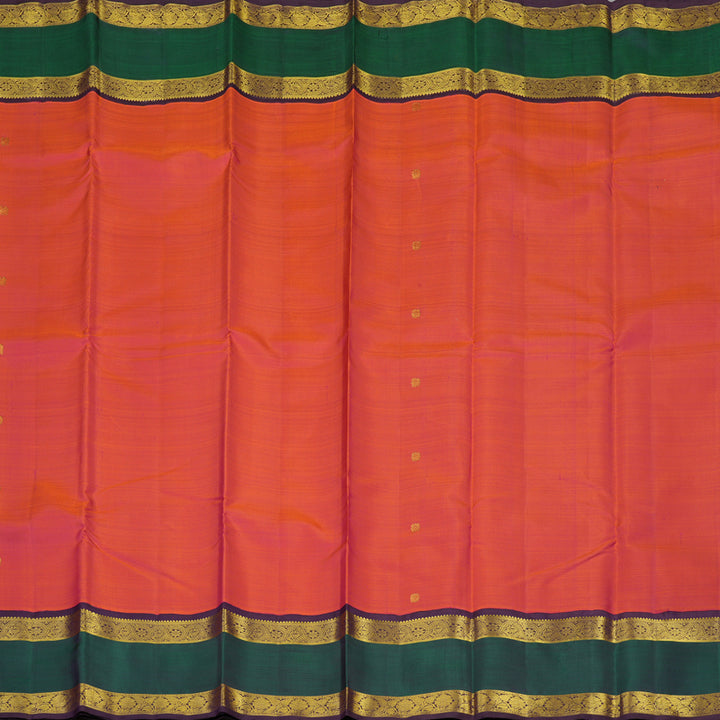 Hayagrivas Handloom Orangish Pink Kanjivaram Silk Saree with Mayilkazhuthu border KBE1859L2-1