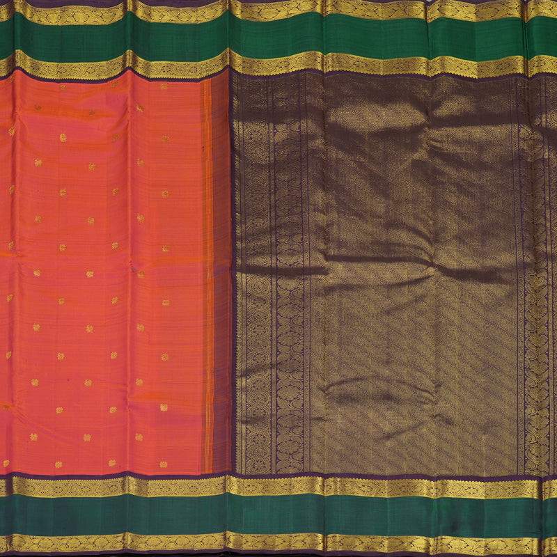Hayagrivas Handloom Orangish Pink Kanjivaram Silk Saree with Mayilkazhuthu border KBE1859L2-1