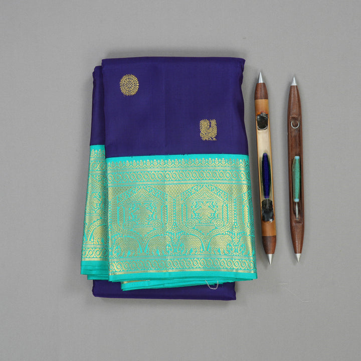 Hayagrivas Handloom Kanjivaram silk saree in stunning Blue with sea blue Korvai contrast KBE185D1-1