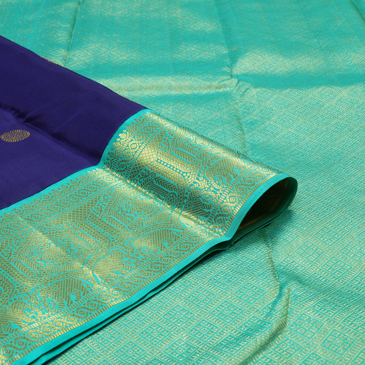Hayagrivas Handloom Kanjivaram silk saree in stunning Blue with sea blue Korvai contrast KBE185D1-1