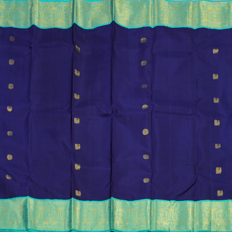 Hayagrivas Handloom Kanjivaram silk saree in stunning Blue with sea blue Korvai contrast KBE185D1-1