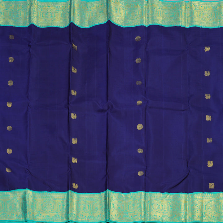 Hayagrivas Handloom Kanjivaram silk saree in stunning Blue with sea blue Korvai contrast KBE185D1-1