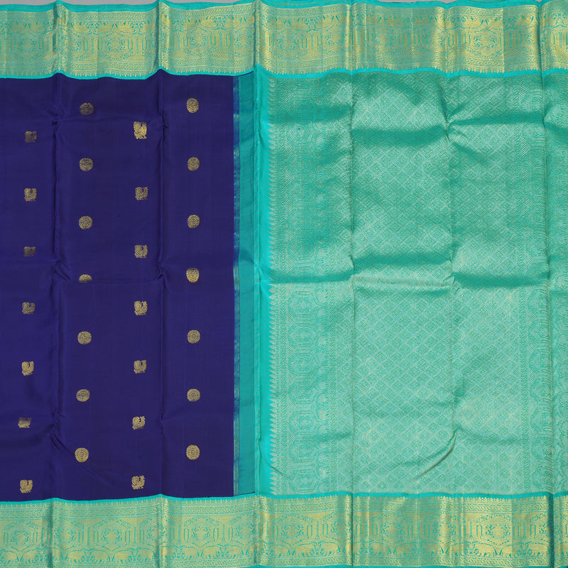 Hayagrivas Handloom Kanjivaram silk saree in stunning Blue with sea blue Korvai contrast KBE185D1-1