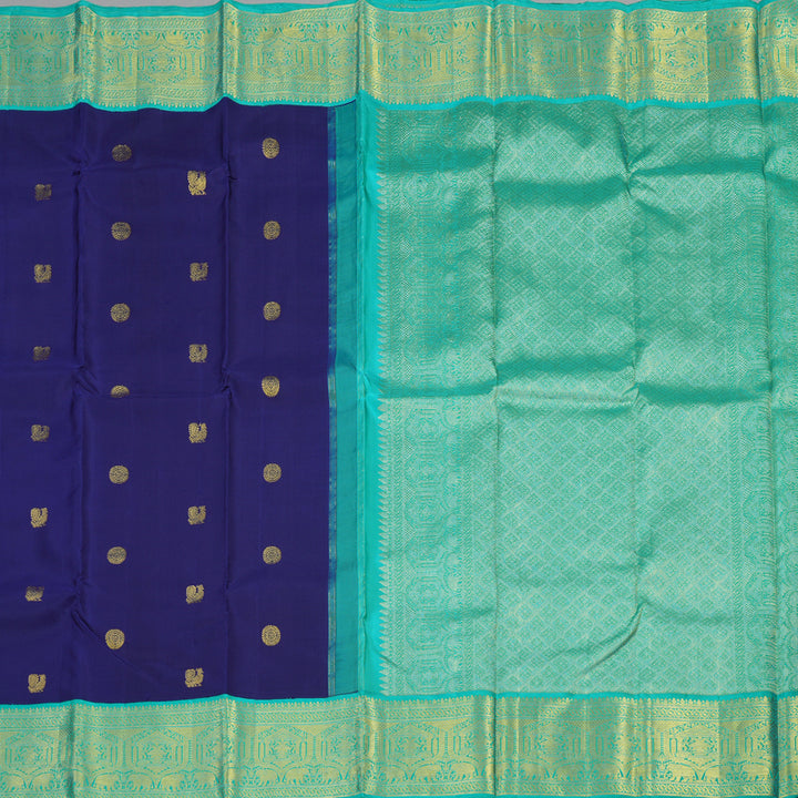 Hayagrivas Handloom Kanjivaram silk saree in stunning Blue with sea blue Korvai contrast KBE185D1-1