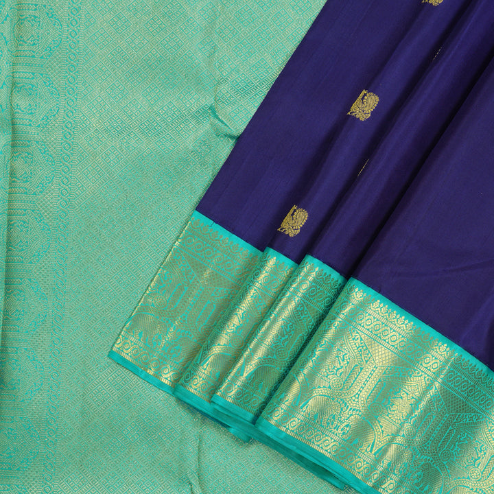 Hayagrivas Handloom Kanjivaram silk saree in stunning Blue with sea blue Korvai contrast KBE185D1-1