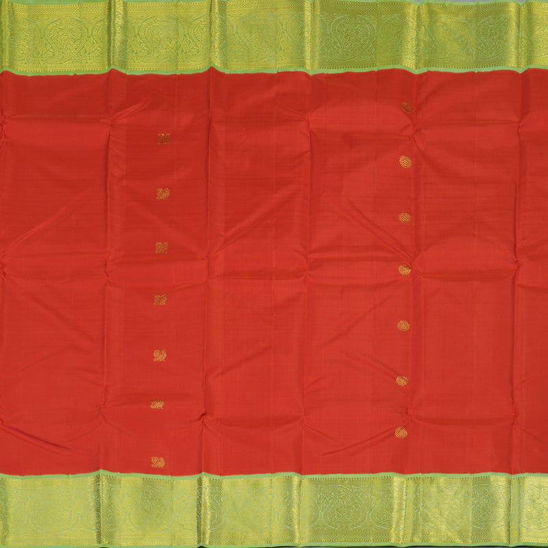 Hayagrivas Red Handloom Kanjivaram Silk Saree with Light Elaichi Green Border KBE185D1-2