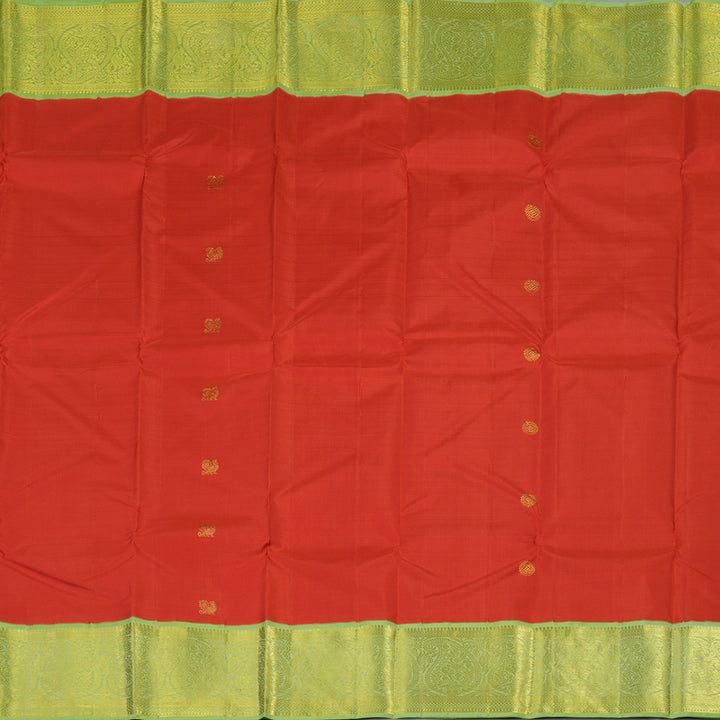 Hayagrivas Red Handloom Kanjivaram Silk Saree with Light Elaichi Green Border KBE185D1-2