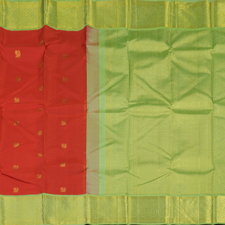 Hayagrivas Red Handloom Kanjivaram Silk Saree with Light Elaichi Green Border KBE185D1-2