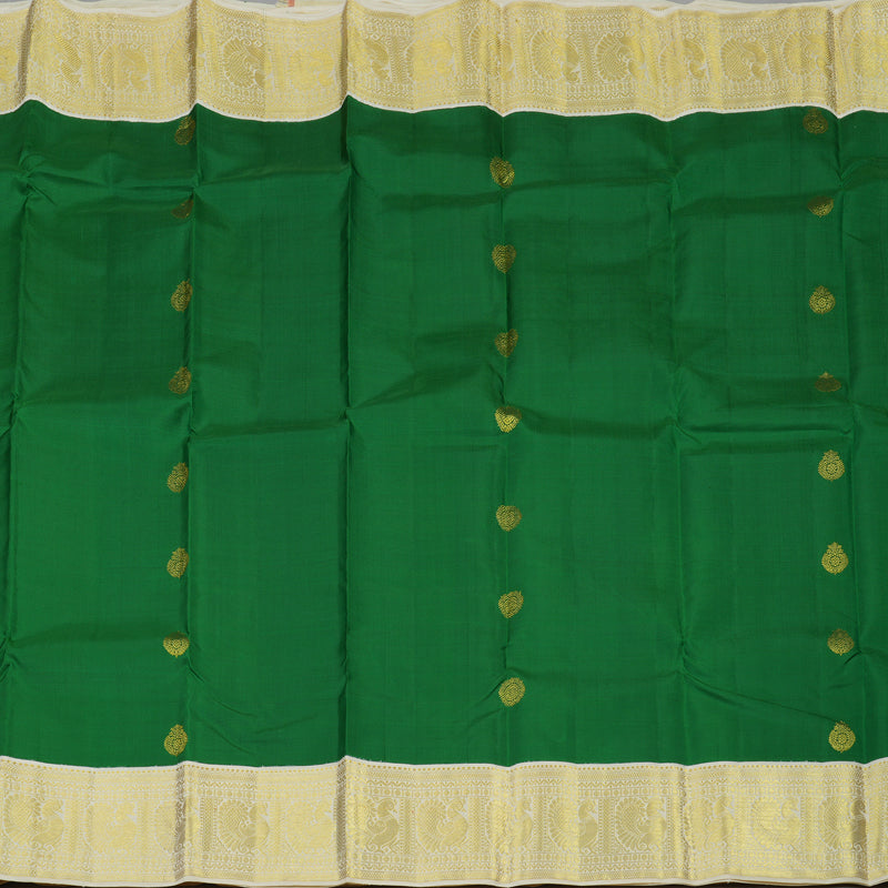 Hayagrivas Handloom Green Kanjivaram Silk Saree with Ivory border KBE1861L1-1