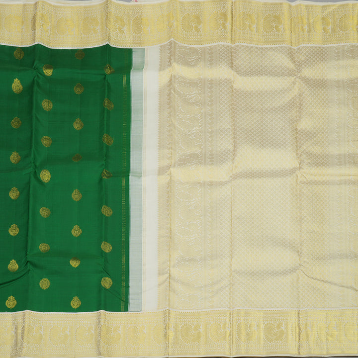 Hayagrivas Handloom Green Kanjivaram Silk Saree with Ivory border KBE1861L1-1