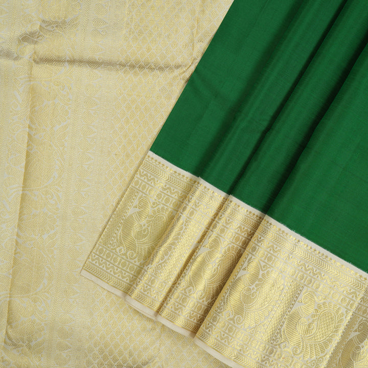 Hayagrivas Handloom Green Kanjivaram Silk Saree with Ivory border KBE1861L1-1