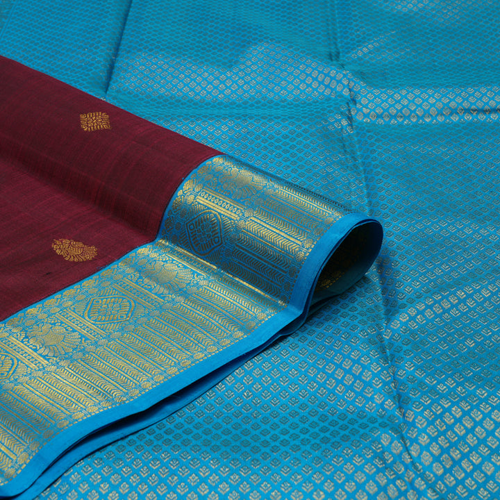 Hayagrivas Handloom Wine Kanjivaram Silk Saree Ananda Blue border KBE1861L10-1