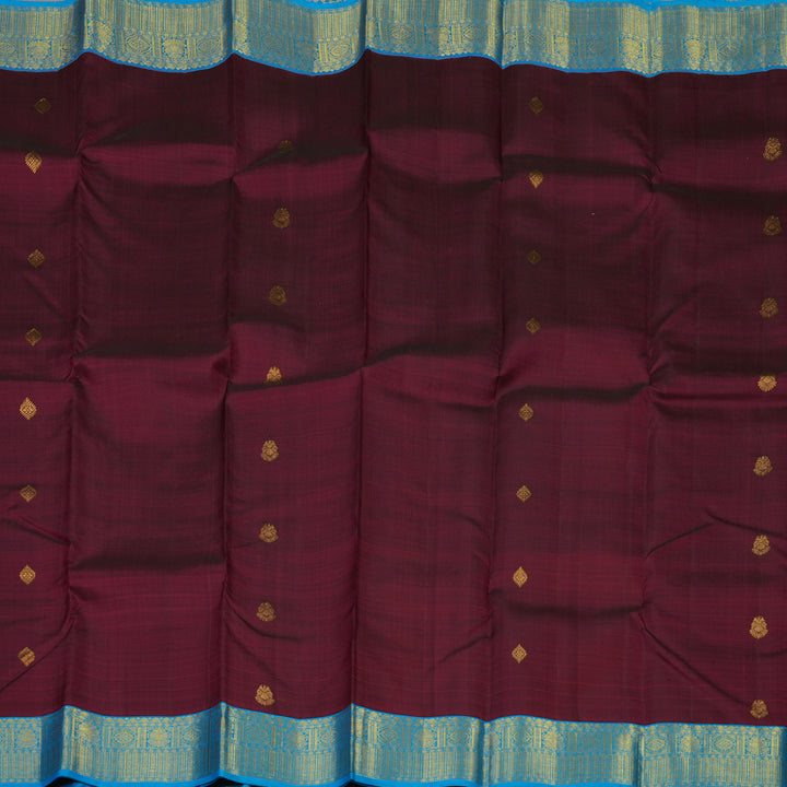 Hayagrivas Handloom Wine Kanjivaram Silk Saree Ananda Blue border KBE1861L10-1
