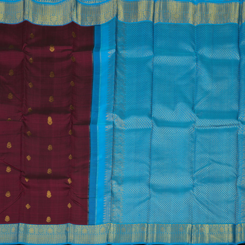 Hayagrivas Handloom Wine Kanjivaram Silk Saree Ananda Blue border KBE1861L10-1