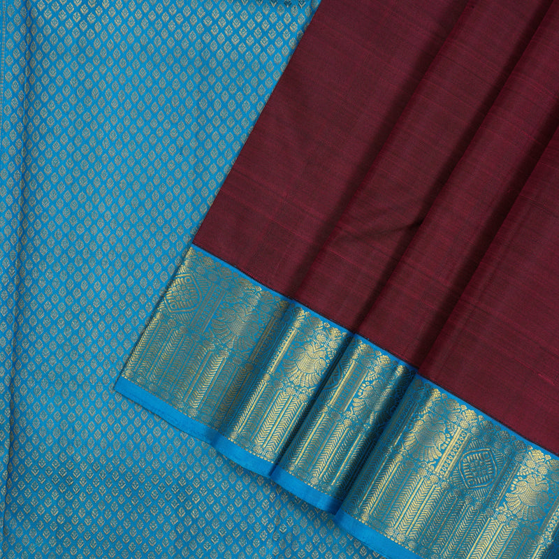 Hayagrivas Handloom Wine Kanjivaram Silk Saree Ananda Blue border KBE1861L10-1