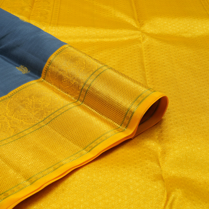 Hayagrivas Handloom Dark Grey Kanjivaram Silk Saree with Yellow Border KBE1861L21-1