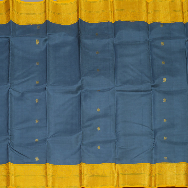 Hayagrivas Handloom Dark Grey Kanjivaram Silk Saree with Yellow Border KBE1861L21-1